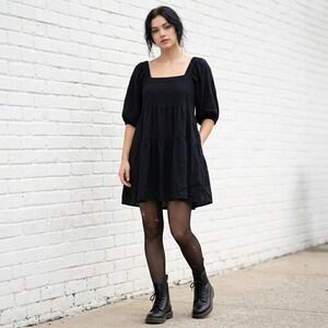 Project Social T Tiered Babydoll Mini Dress‎ Womens XS Black Puff Witchy Goth